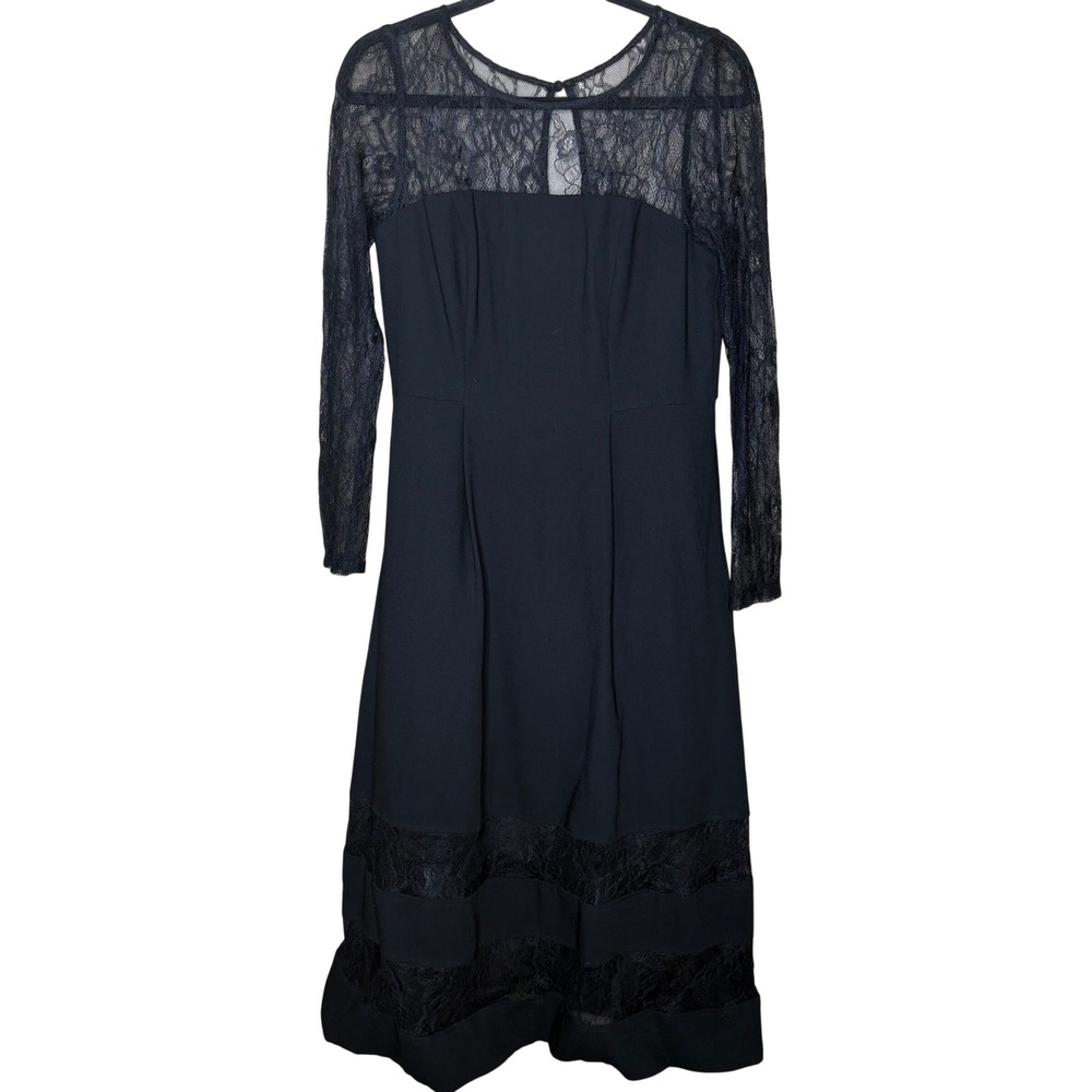 Aidan Mattox Womens Black Lace Illusion Long Sleeve Midi Cocktail Dress Size 6